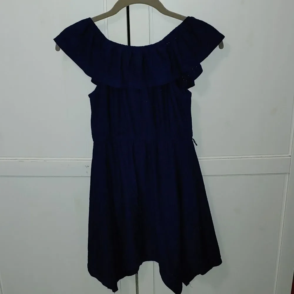 Justice Girls eyelet hankerchief navy dress SZ 10